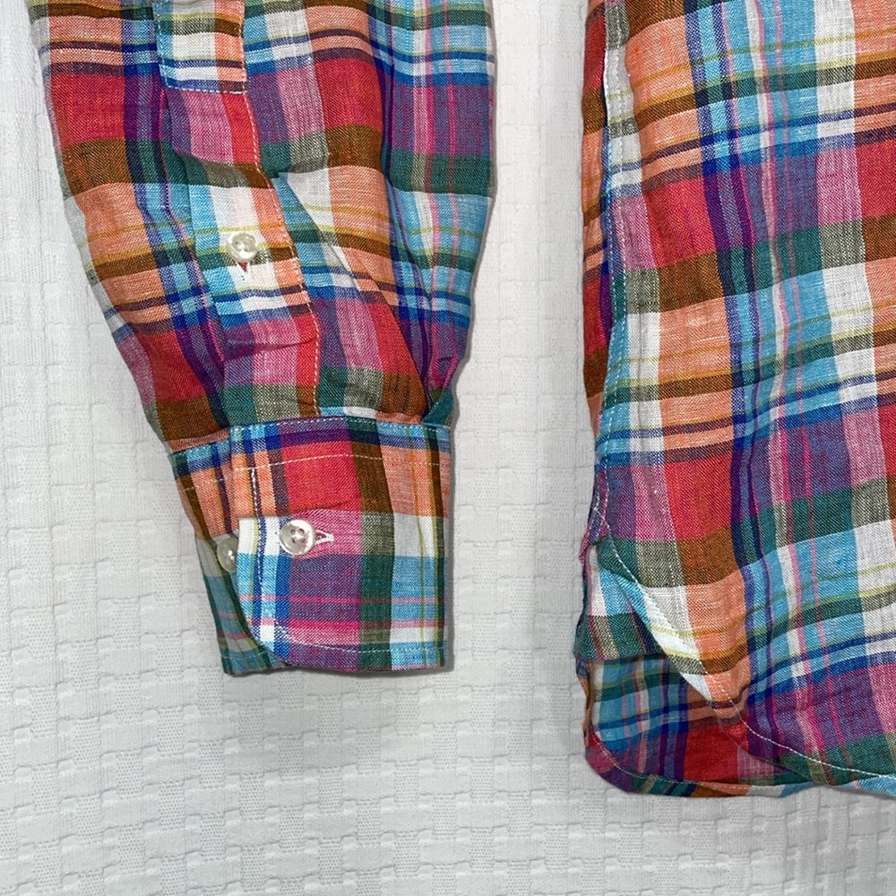 Alan Payne men’s Large 100% Linen multicolor plaid long sleeve shirt. EUC - Picture 3 of 8